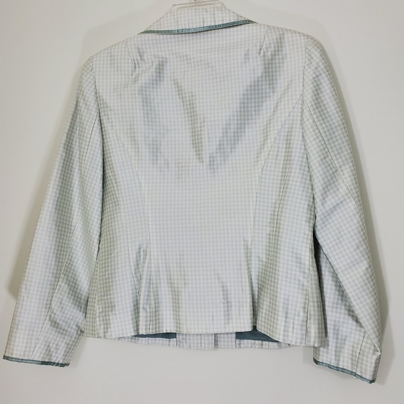 Noviello-Bloom Green/White Checked 100% Silk Vintage Jacket, Size 10. - Picture 12 of 16
